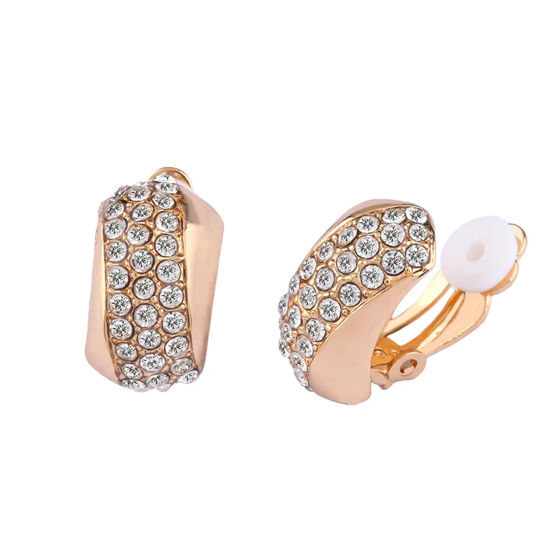 Crystal Non Pierced Clip On Earrings For Woman Gold Sliver Bride No Cuff Wedding Party Fashion Jewelry ers-q47 | Украшения и
