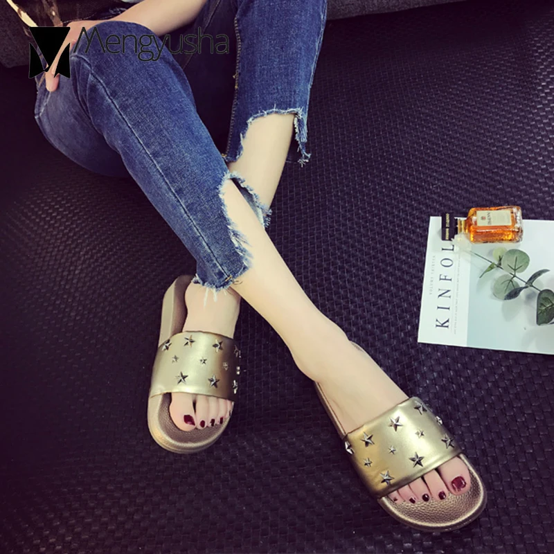 Женские блестящие шлепанцы для маффинов удобные сланцы улицы цвета