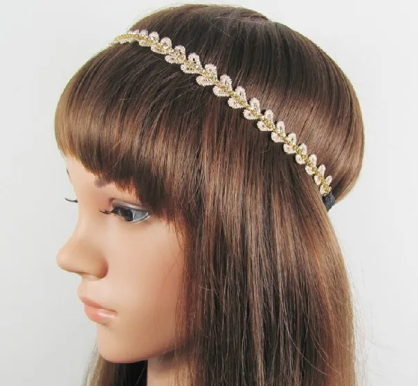 Lace leaves design sparkly gems elastic headband freeshipping fashion bridal lace popular hair accessories |