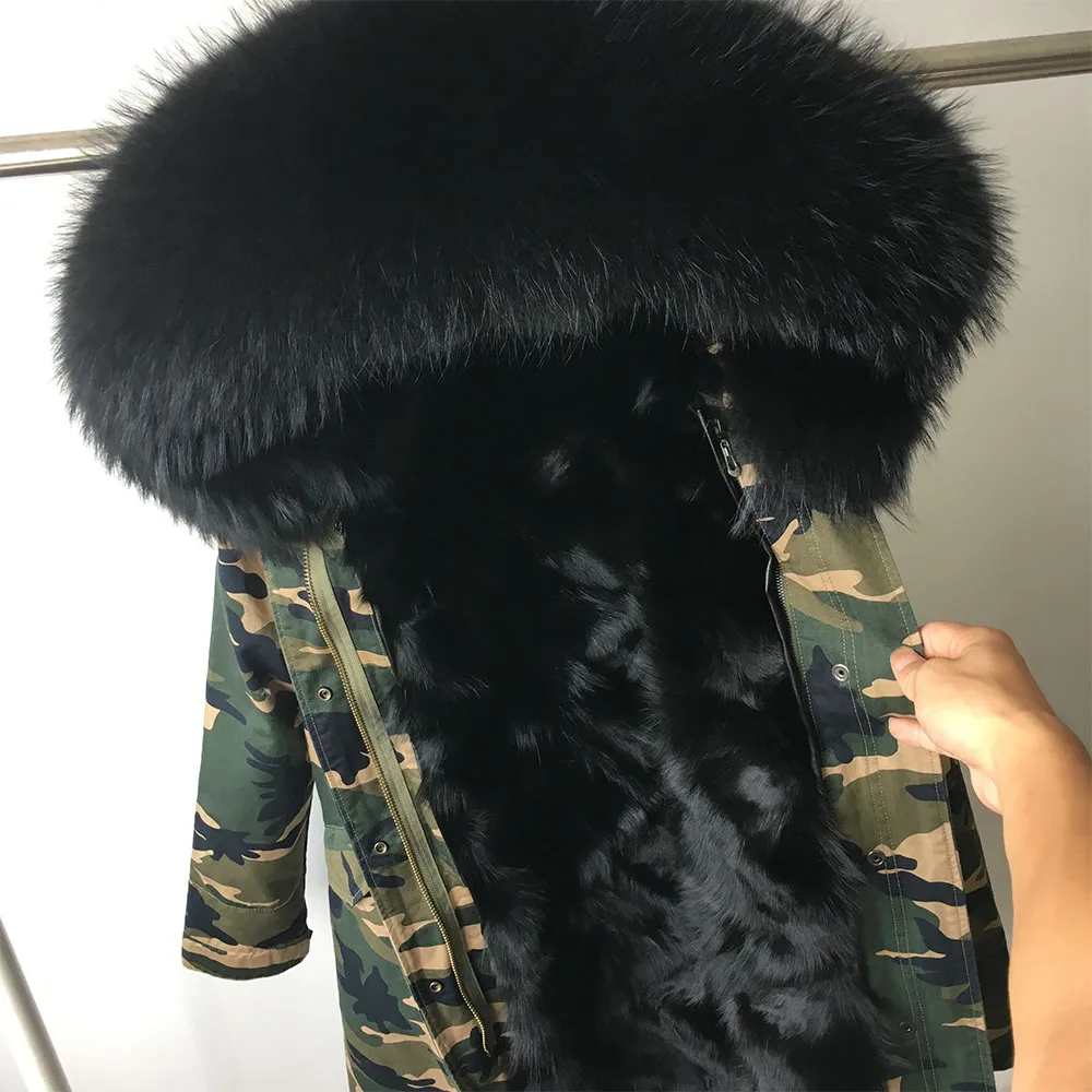 88 Парка из натурального Лисьего меха, модное женское большое пальто с капюшоном и воротником из меха енота, теплая парка с подкладкой из лисьего меха, Длинная зимняя куртка, высокое качество - Цвет: 88