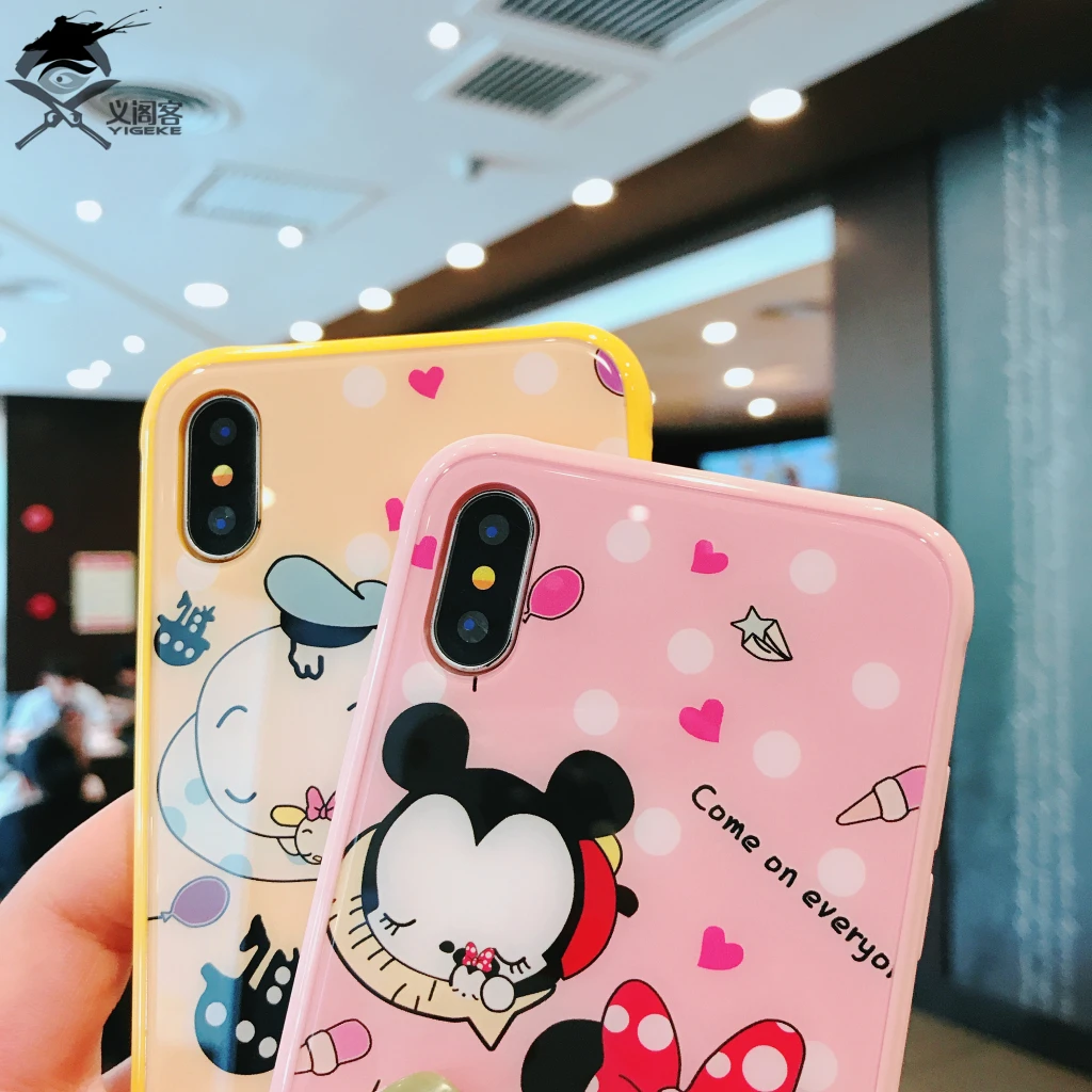 YIGEK Phone Cases for Iphone 7 Case. Luxurious Mickey Mouse Color Edge Glass Apple X876S Plus Case Bags |