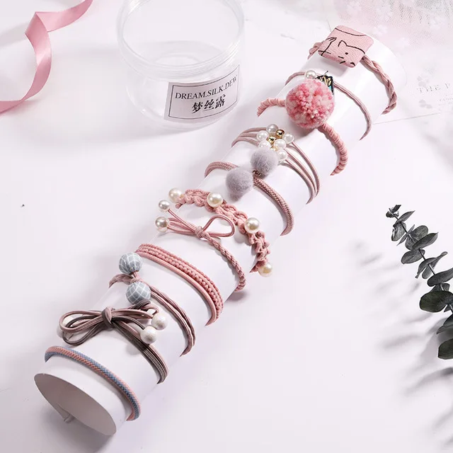 12pcs 5 8/12/15 шт. девочек Для женщин элегантные резинка для волос, обтянутая тканью; трикотажные резинки для волос хвост держатель резинки и повязка на голову, модная набор аксессуаров для волос - Цвет: 12pcs 5