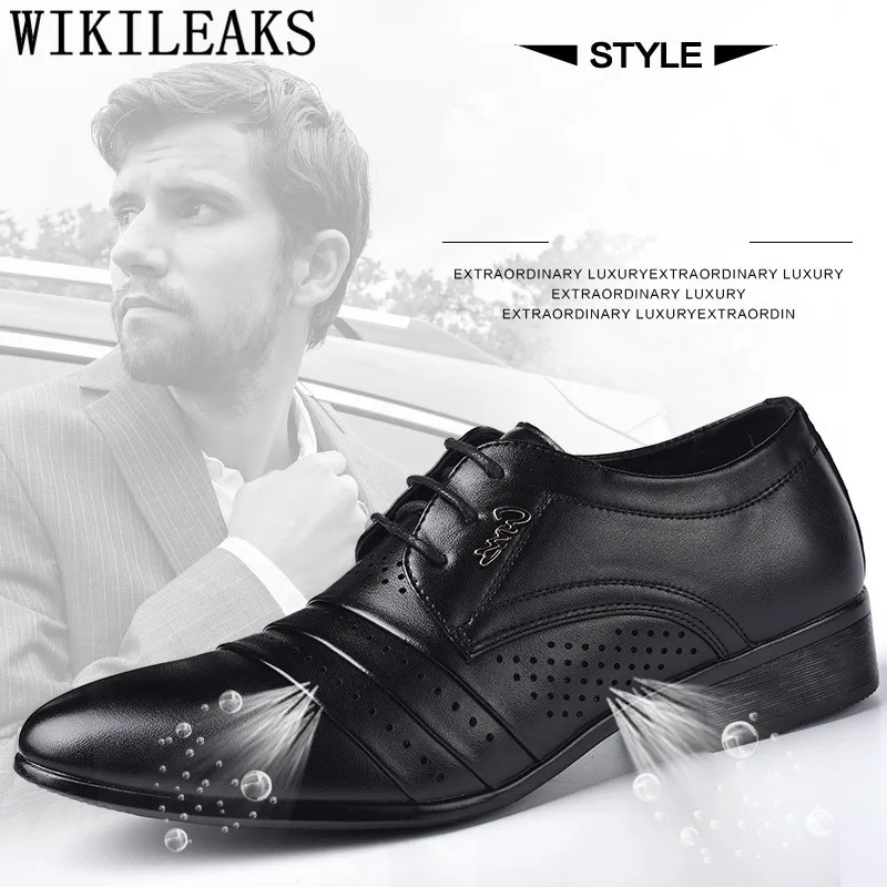 Мужские туфли оксфорды с вырезами коричневые дышащие деловые острым носком