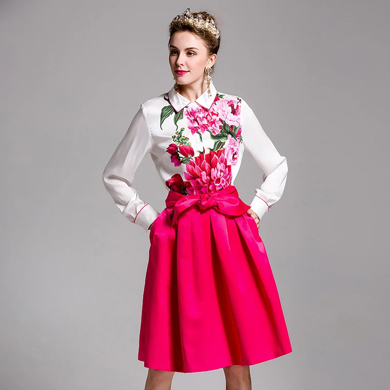 Женская винтажная блузка Megyn с длинным рукавом и принтом розы большие размеры