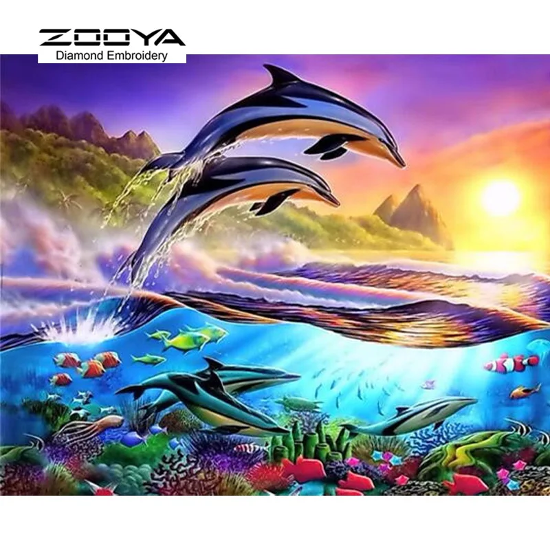 

5D DIY Diamond Painting Dolphin Crystal Diamond Painting Cross Stitch The Underwater World Needlework Home Decorative BJ907