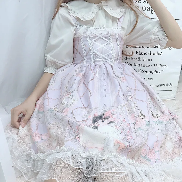 Lolita dress Japanese JSK Kawaii fairy strap women summer soft sweet girl wind cute rose | Тематическая одежда и униформа