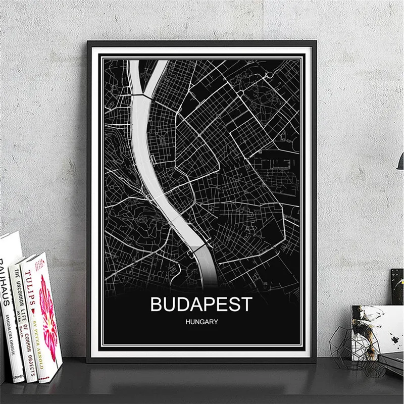 BUDAPEST Индивидуальные карты вашего города плакат абстрактный холст с покрытием бумага Живопись Художественная печать Картина гостиная кафе домашний декор - Цвет: BUDAPEST