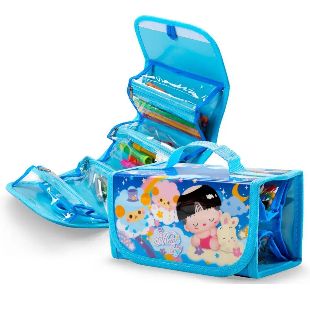 4-слойная сумка для рисования на молнии Набор ручек розовый синий товары