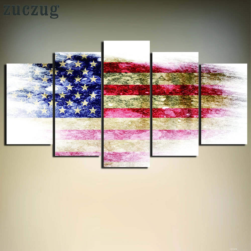 Painting Canvas United States of America Flag Wall Art Pictures Home Decor 5 Panels Prints Living Room | Дом и сад