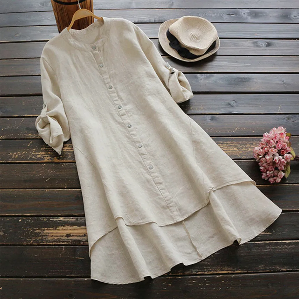 

Women Casual Loose Linen Soild Button Long Sleeve Long Shirt Blouse Tops Kimono Femme Футболка Женский Blouses Топ 2021