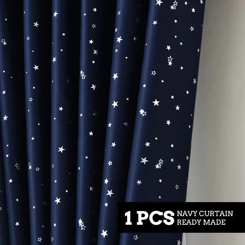 Navy Blue Curtain Современная картина звезды плотные шторы для гостиной спальня кухней короткие гардины Панель шторы крем и Темно-синие, 1 шт - Цвет: Navy Blue Curtain