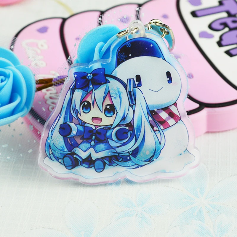 Hatsune Мику акриловый брелок Аниме подвеска автомобильные аксессуары японский прозрачный брелок игра зеленый лук Брелок