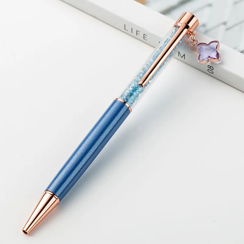 Navy blue 1 Pcs Fashion Metal Signature Pen Cute Ball Pen Fine Star Pendant Crystal Pen Child Gift Stationary Kawaii Office Supplies - Color: Navy blue
