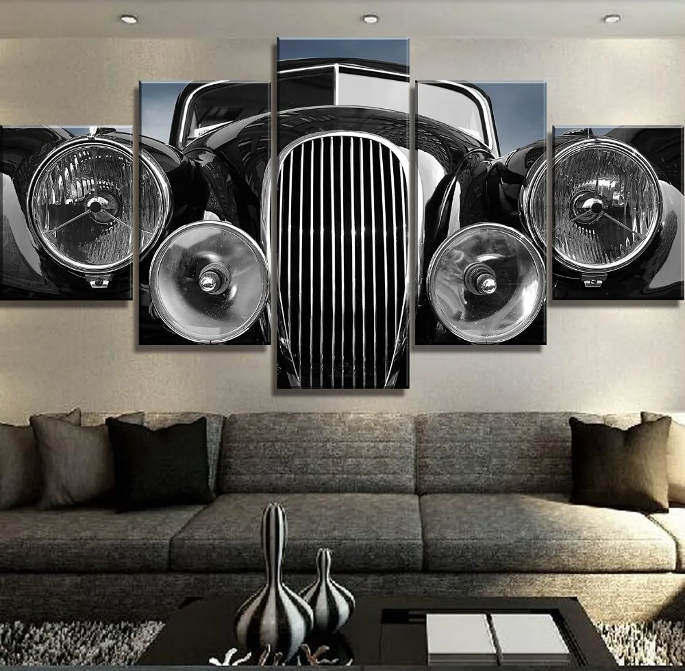 

5 Piece HD Print Large Vintage Classic Car Paintings on Canvas Wall Art for Home Decorations Wall Decor Unique Gift Wall Picture