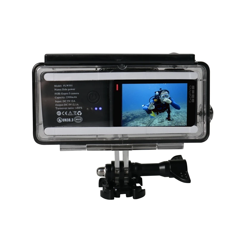 Новинка 2300 мАч внешняя боковая батарея для GoPro 7 6 5 источник питания с водонепроницаемым чехлом чехол для Go Pro Hero 5 6 7 Черные Аксессуары
