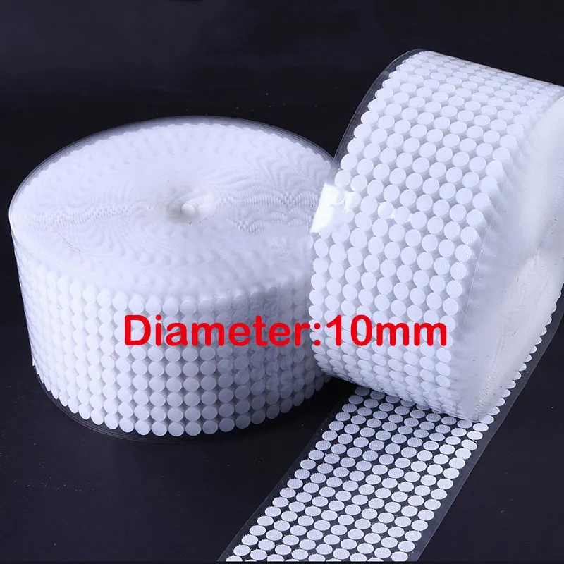 10mm white 50pair 50 пар/10/15/20/25/30 мм самоклеящаяся крепежная лента в горошек сильный клей на крючками и петлями Стикеры белый черный диск монеты магия - Цвет: 10mm white 50pair