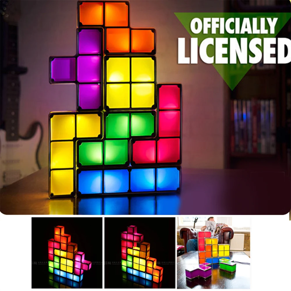 DIY светодиодный ночник Tetris блок ABS Головоломка Штабелируемый конструктивный