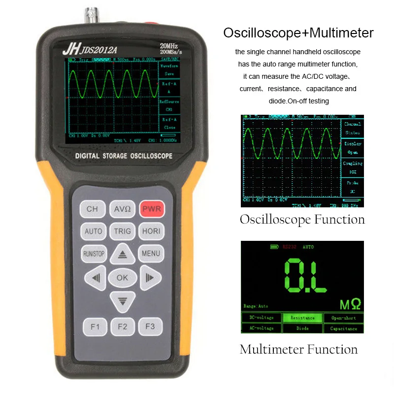 Jinhan JDS2012A цифровой осциллограф 1 каналы 200MSa/S пропускной способности 20 МГц Ручной осциллограф с 4000 мультиметр