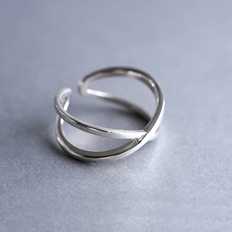 Женское кольцо с перекрестной линией простое из стерлингового серебра 925 пробы