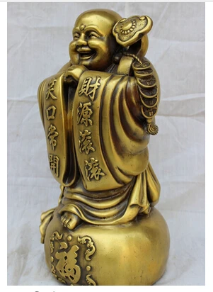Copper Brass CHINESE crafts decor Asian voge joya S5494 14 &quot de bronce chino feliz riendo buda Maitreya On Money Bag estatua | Дом и сад