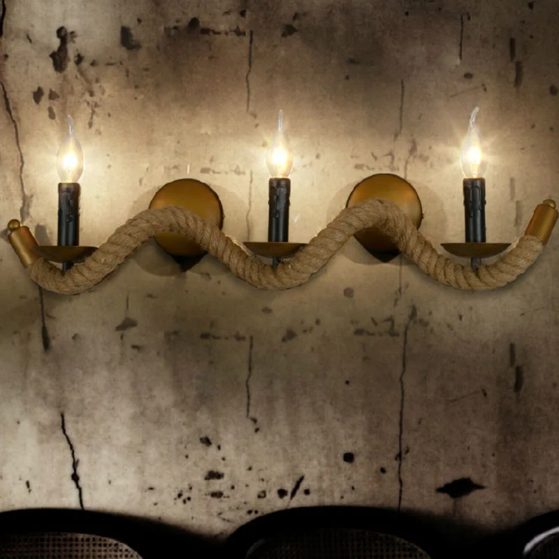 

Loft Rope wall lamp lights sconces Ac 90-260v Edison bulb retro iron bar restaurant industrial lighting fixtures
