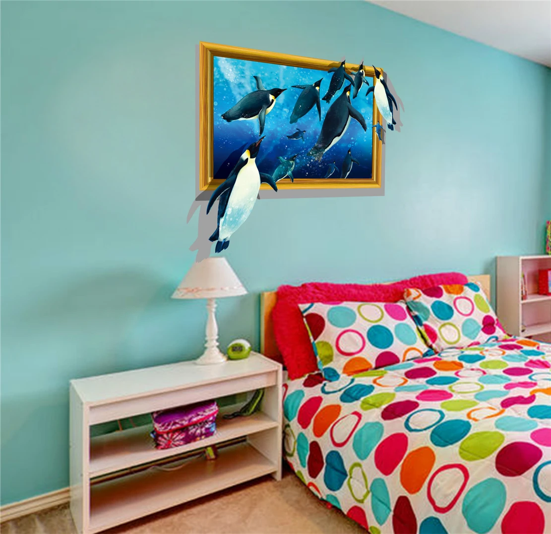 3D океан Пингвин группа дом семья спальня гостиная настенная наклейка наклейки на