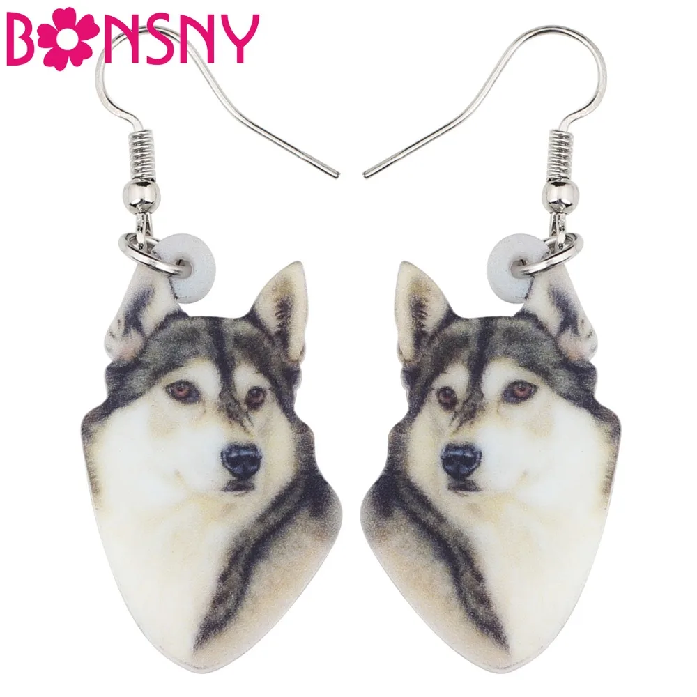 Bonsny Симпатичные Аляски Malamute серьги с собаками большие длинные висячие животные