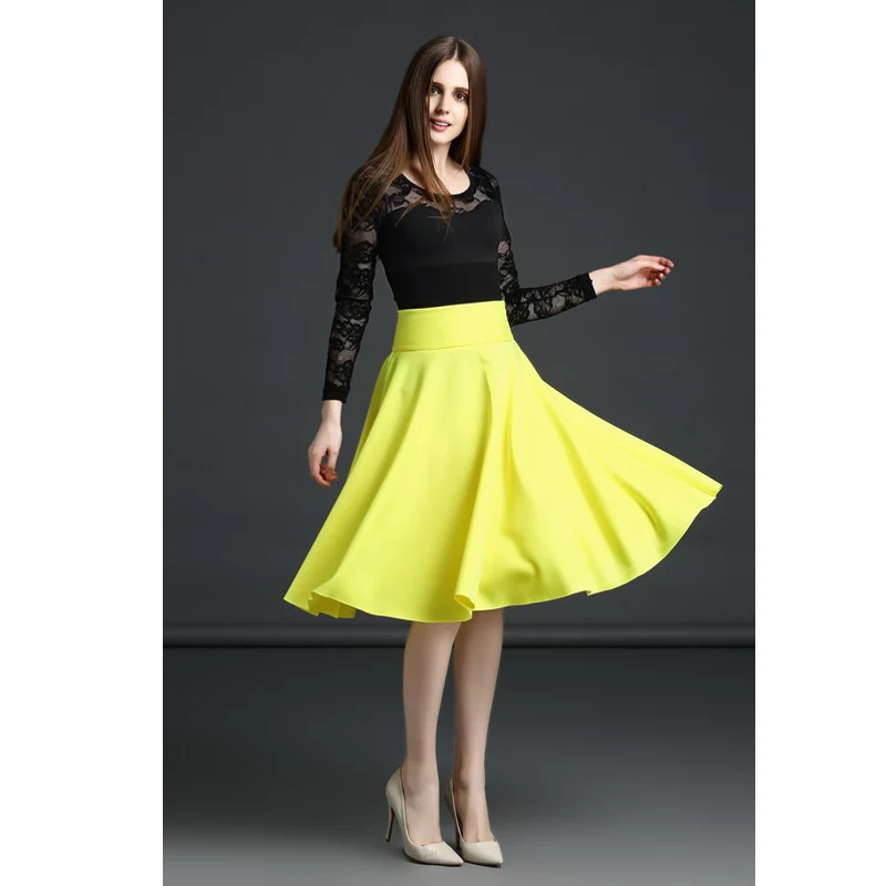 Женские 2021 модное платье до колен юбка в складку желтого цвета с высокой талией