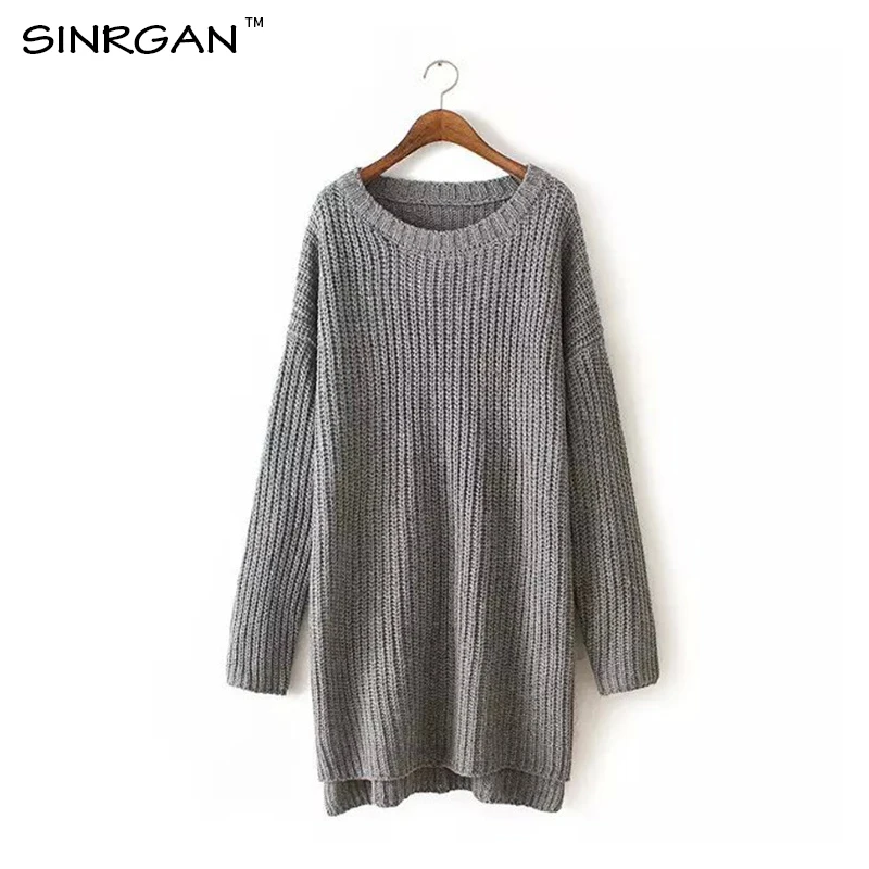 SINRGAN Fashion Sweater Women Long Sleeve Top Knitted Sweaters Pullovers High Split Casual Knitwear Basic Clothing | Женская одежда