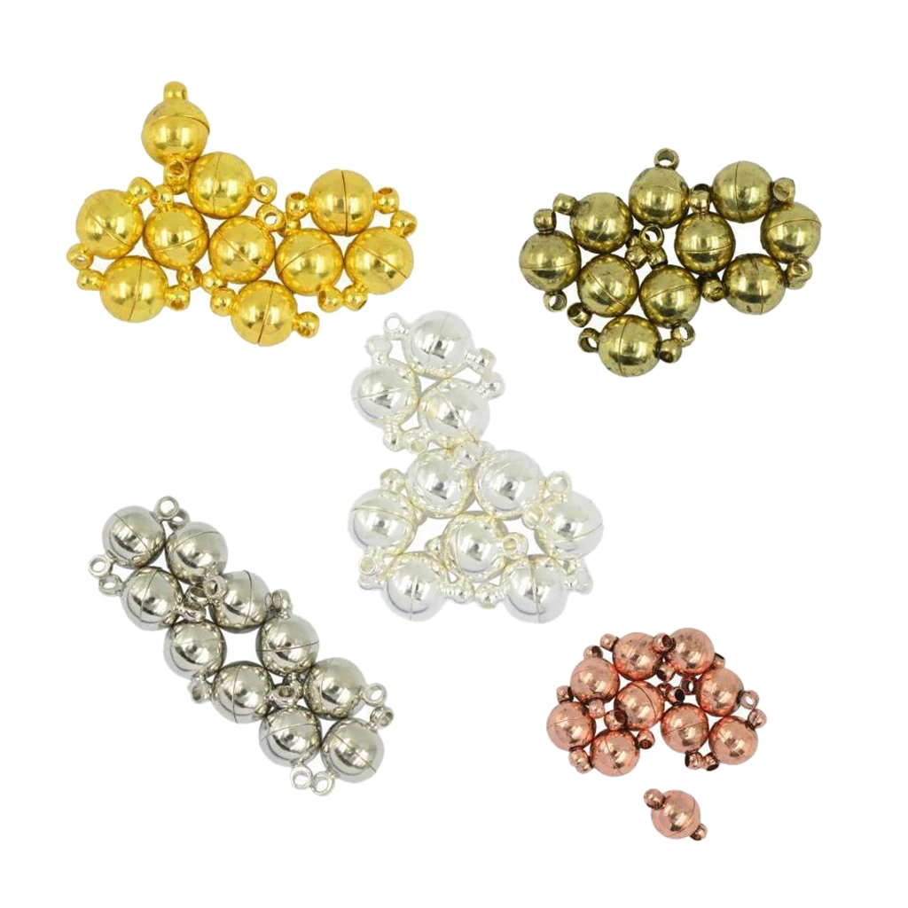 

50 Sets Mixed Colors Round Ball Magnetic Clasps Hooks 14 x 8 mm For Necklace