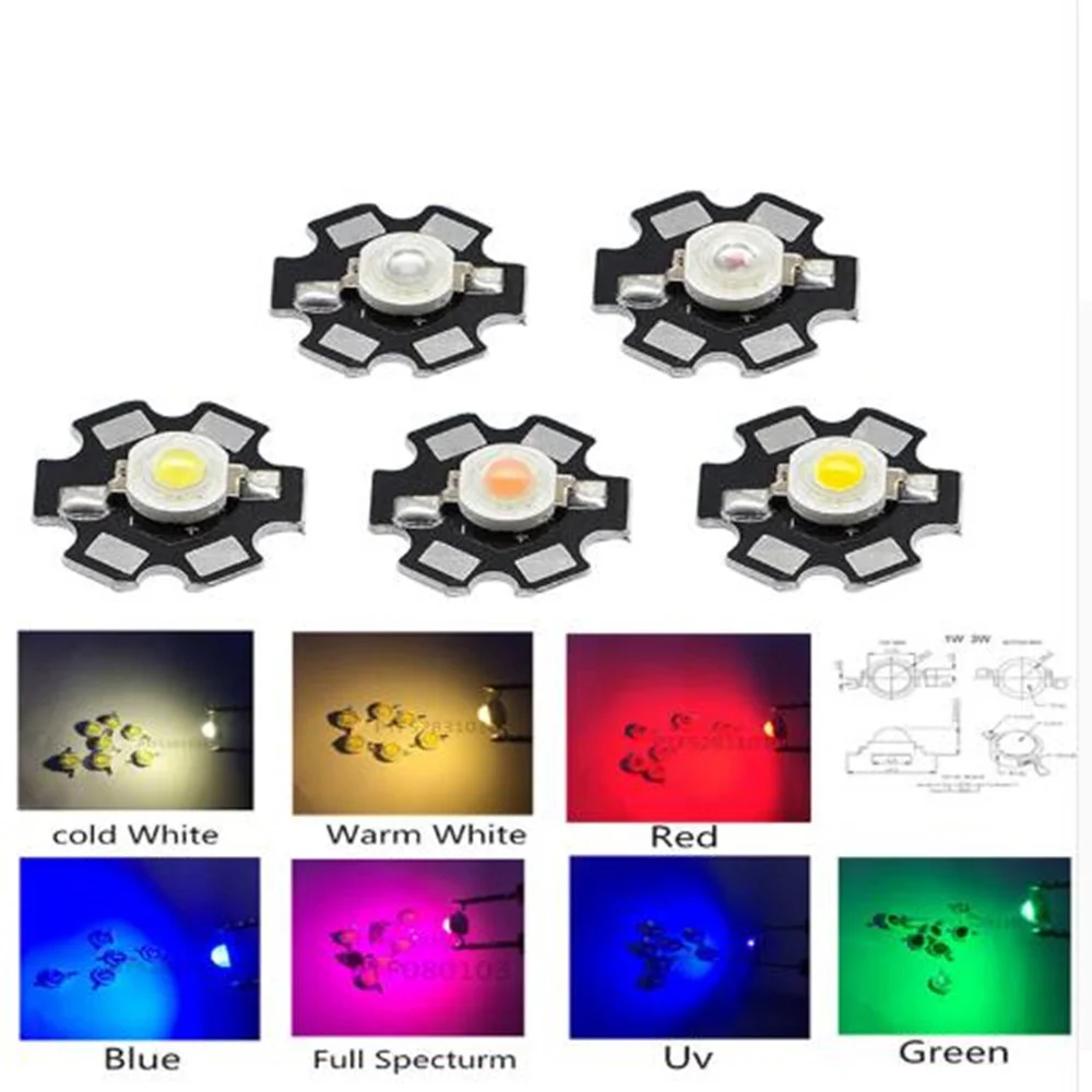 10 шт. 1 Вт 3 Высокая мощность LED полный спектр белый теплый зеленый синий темно