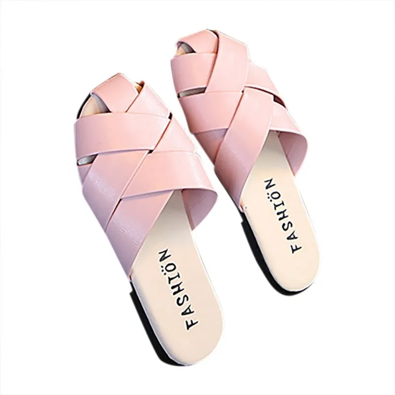 Детские тапочки на плоской подошве плетеные сандалии и для девочек домашняя