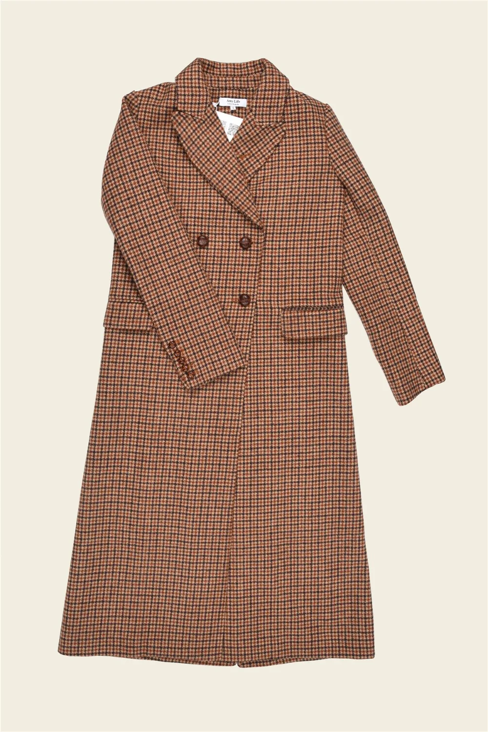 AEL коричневые клетчатые утепленные шерстяные супер длинные пальто 2017 зимняя