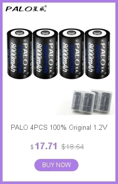PALO светодиодный зарядное устройство для AA/AAA/SC/C/D/9 V nimh nicd аккумуляторная батарея+ 4 шт D размер nimh 8000mah батареи для фонарика нагреватель