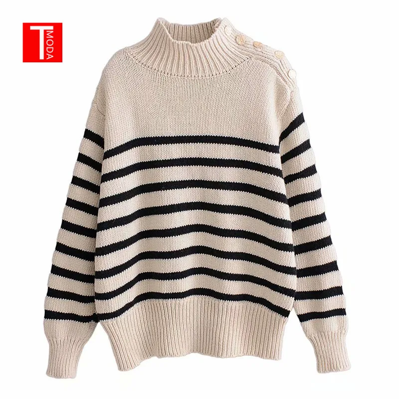 Женский вязаный свитер с высоким воротником винтажный Свободный пуловер длинным