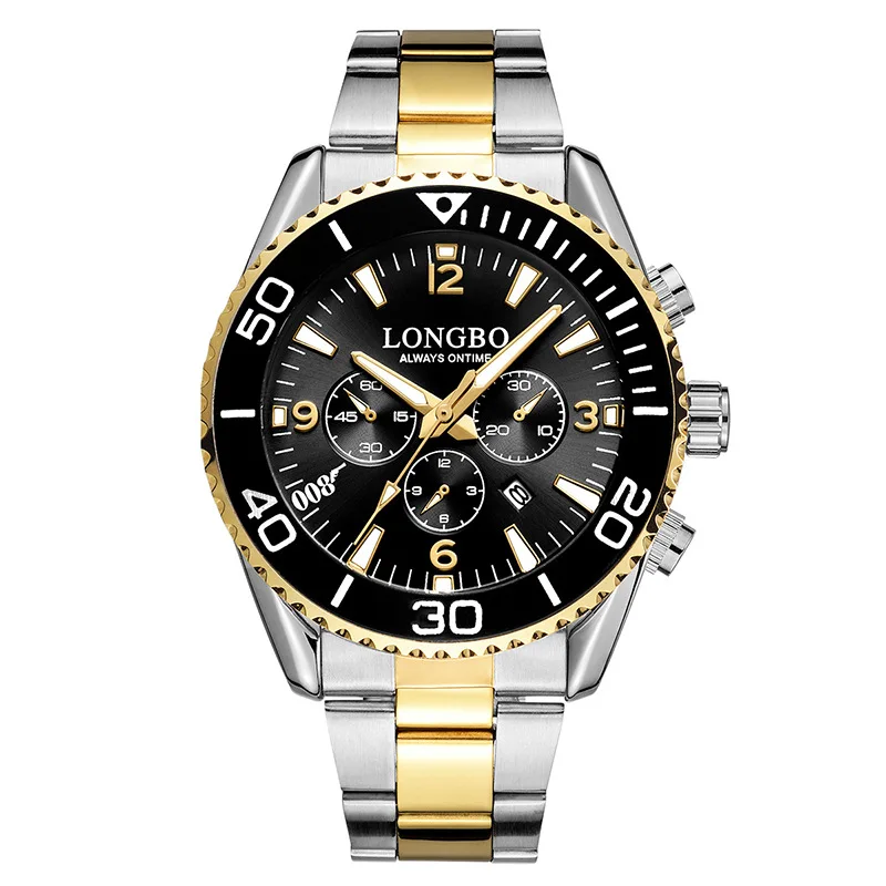 Мужские водонепроницаемые часы Longbo роскошные золотистые полностью из