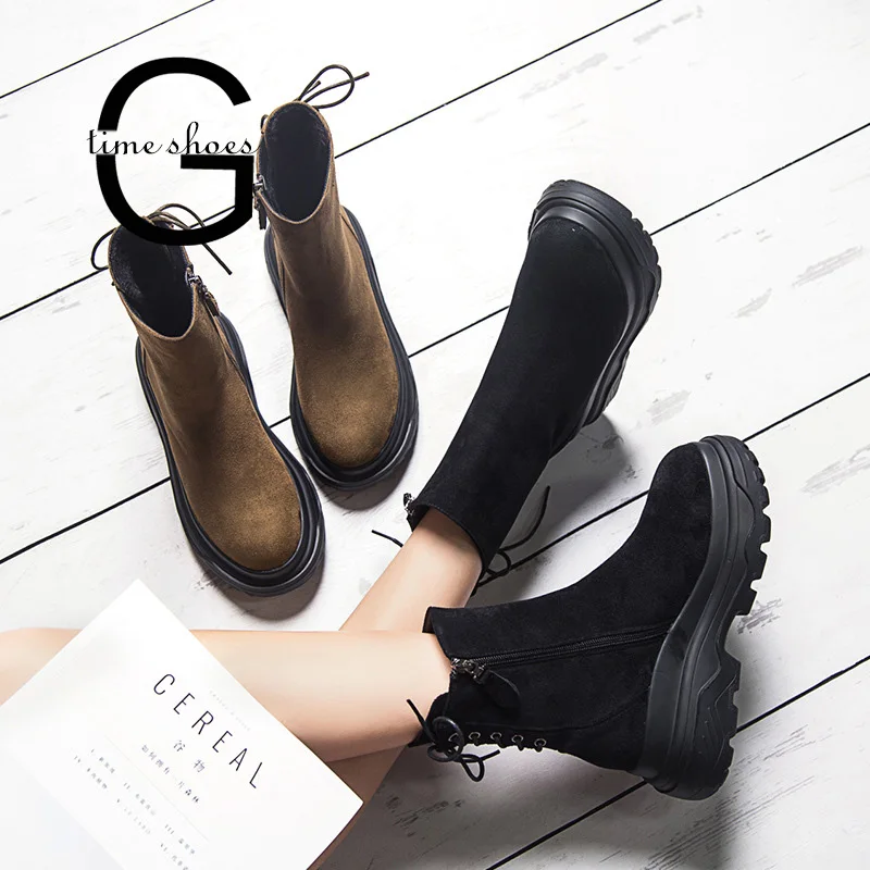 Женские ботинки Мартенс Gtime зимние вельветовые на платформе в стиле ретро осень и