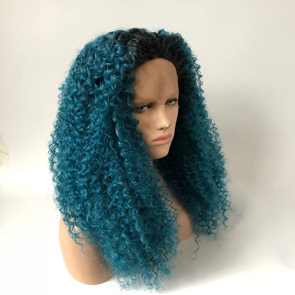 MRWIG настоящие волосы свободная часть 1b # Омбре смешанные синие короткие темные