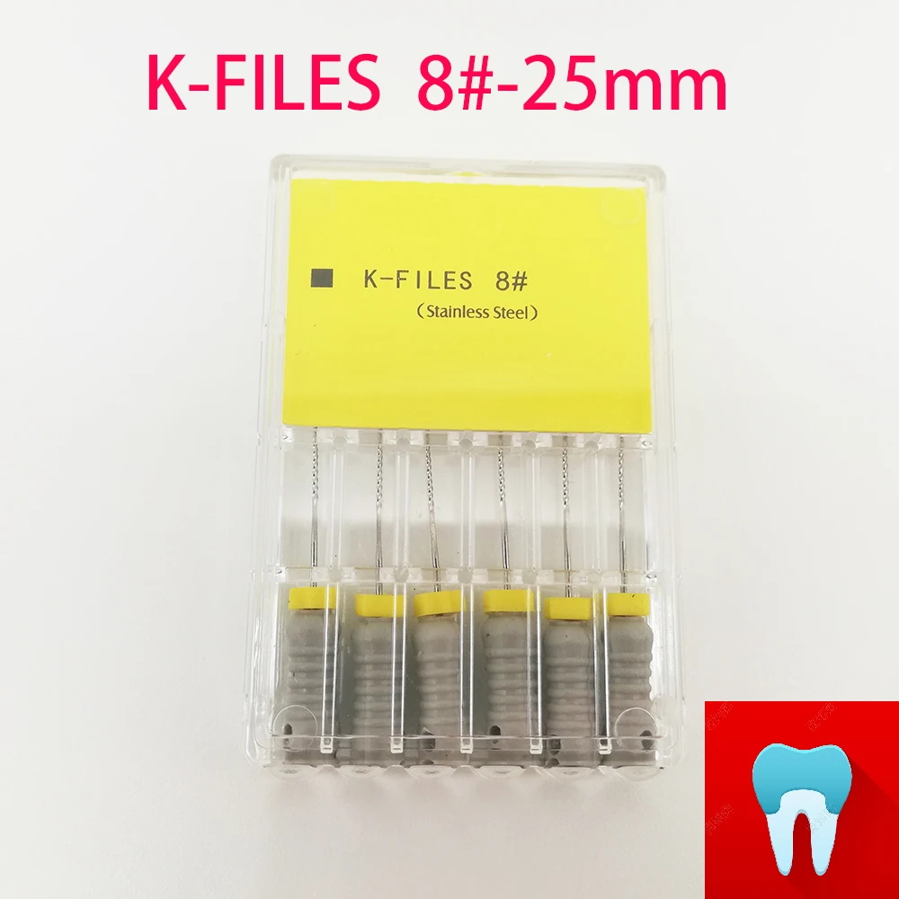 6pcs/pack 8#-25mm Dental K Files Root Canal Endo Files Dentist Tools Hand Files Stainless Steel K Files Dentistry Lab Tools