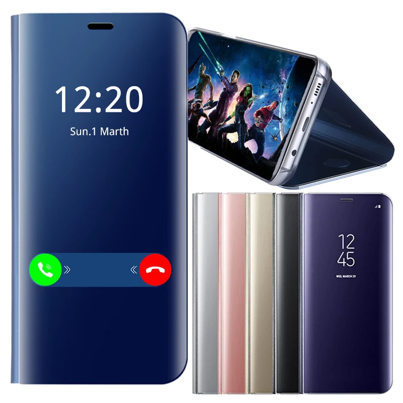 Умный зеркальный прозрачный чехол книжка с подставкой для Samsung Galaxy S8 S9 S10 S20 FE S21 S10e