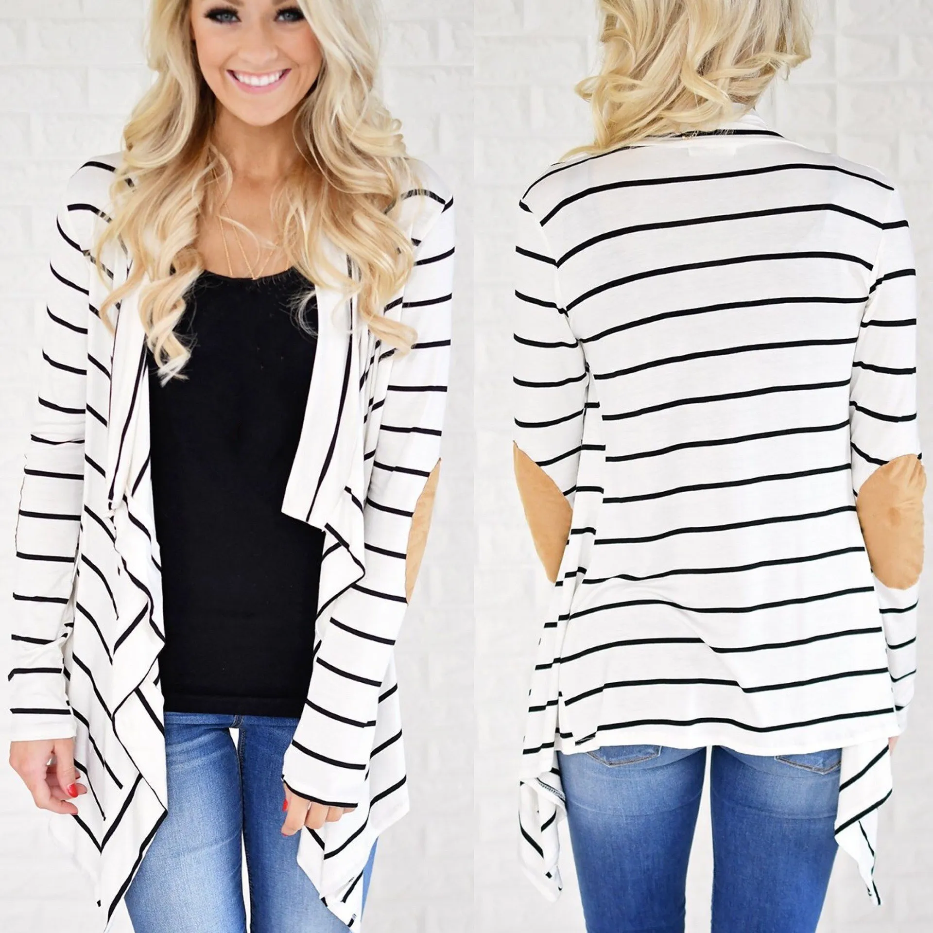 New Arrival Women White/Black Cotton Overcoats Striped Casual Long Sleeve Thin Coats Spring Autumn Asymmetric Stripe Tops | Женская