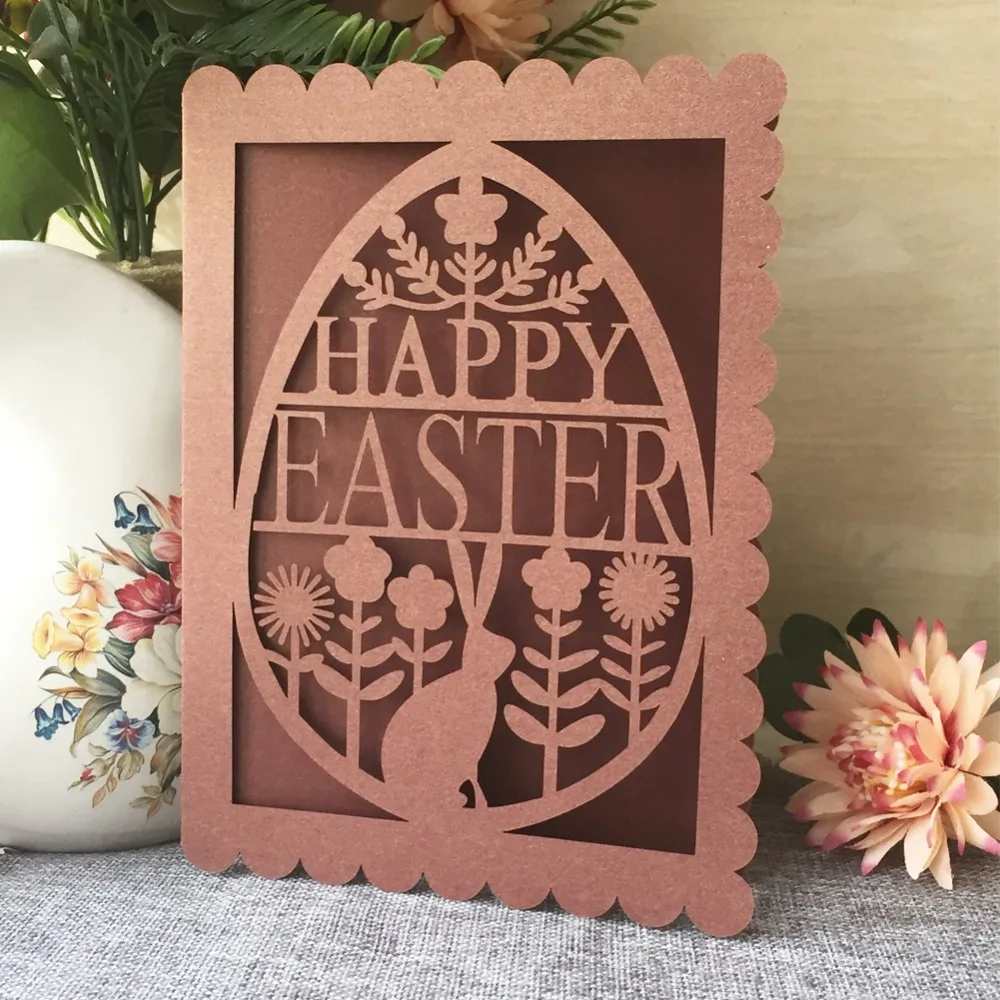 

25pcs/lot Deep Blue Cartoon Hollow Happy Easter Egg Invitation Pearl Card