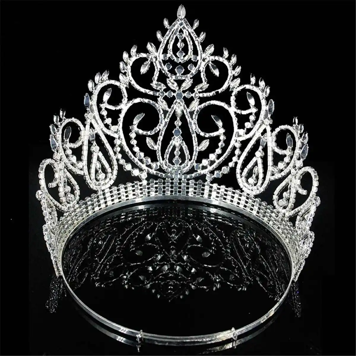 Серебристо-класса люкс в стиле барокко, ручная работа, стразы для свадебной короны тиары диадема с кристаллами диадемы повязки для волос, свадебные аксессуары для волос