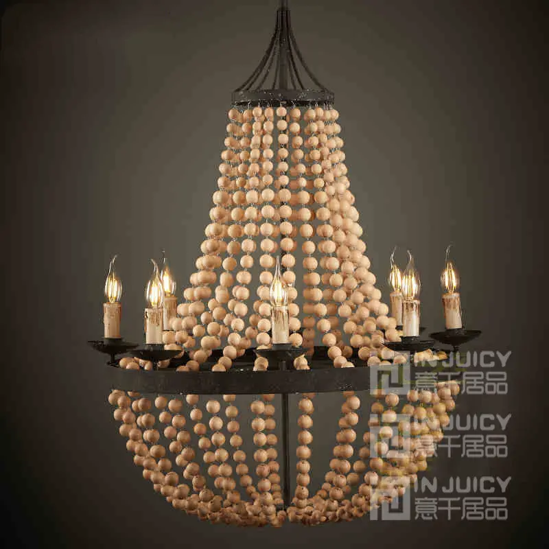 Лофт скандинавские винтажные потолочная лампа edison Droplight деревянные бусины