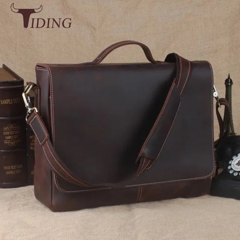 Роскошный мужской портфель Tiding итальянский мессенджер из кожи Крейзи Хорс сумка
