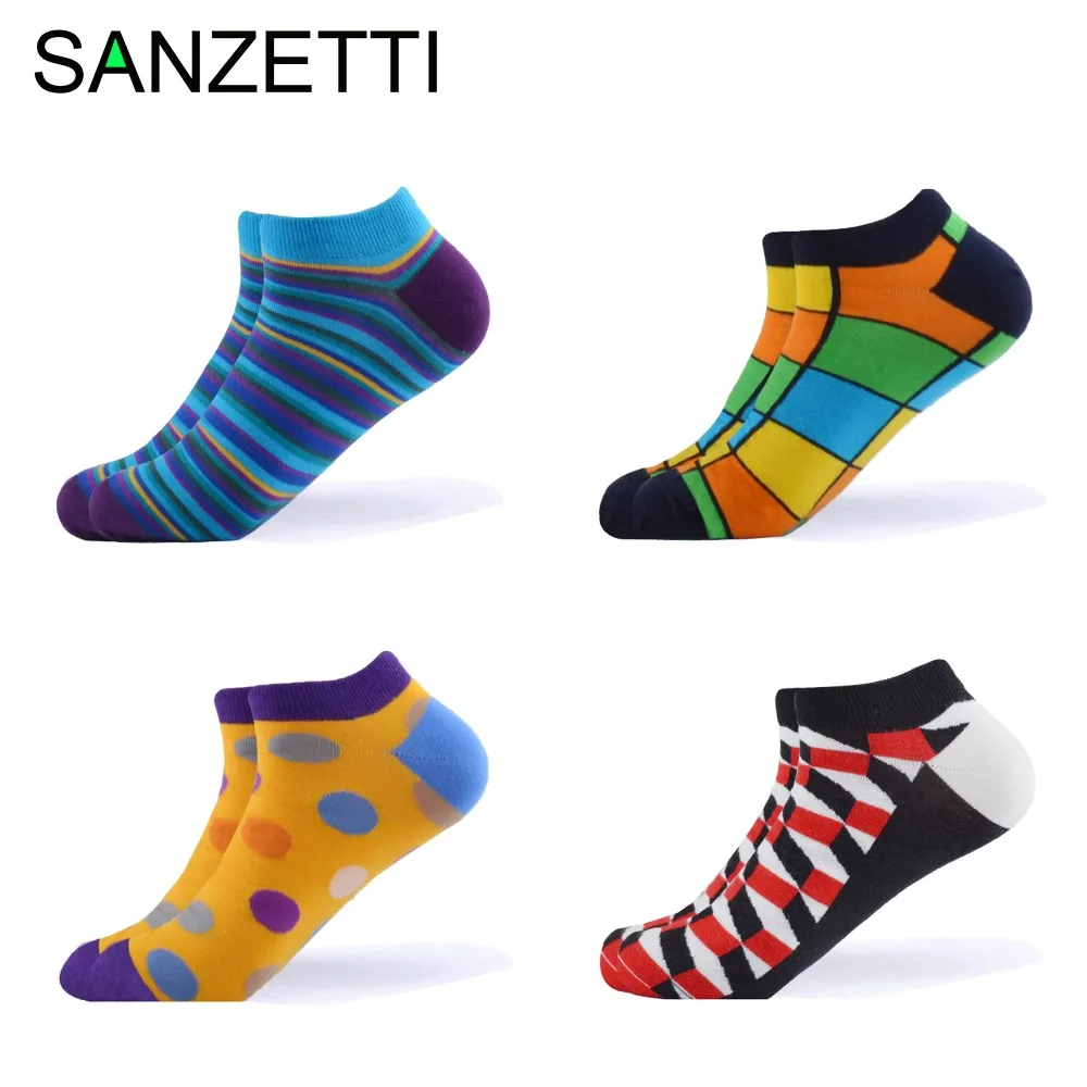 SANZETTI/4 пар/лот мужские носки из чесаного хлопка повседневные летние до щиколотки