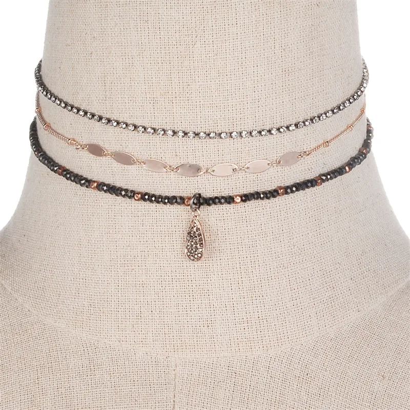 DANZE модные женские бусы цепочка чокер кристалл капли воды ожерелье и кулоны