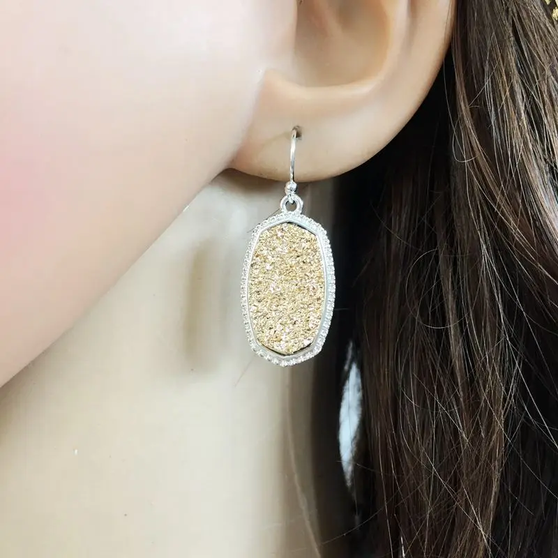 Модные геометрические овальные серьги с подвеской Druzy для женщин богемные золотые друзовидный Камень Висячие серьги ювелирные изделия