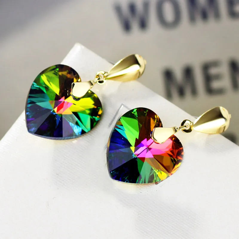 Neoglory Austria Crystal Stud Earrings Elegant Romantic Heart Style Light Yellow Gold Color Trendy For Lady Sale Party Wedding | Украшения