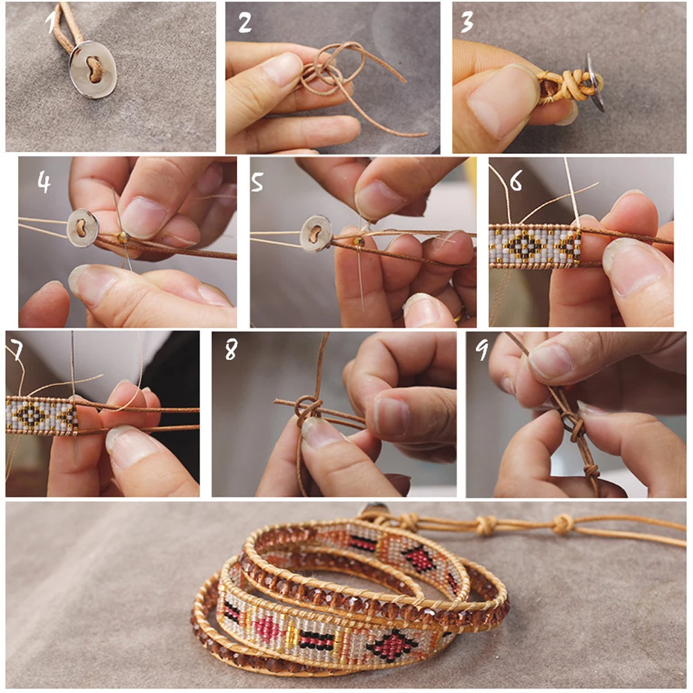 Fyla Mode Unique Natural 6mm Stone Beads Wax Cord Wrap Bracelet Personalized Multi Layered | Украшения и аксессуары